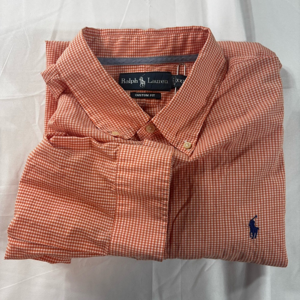 RALPH LAUREN Shirt Men 2XL Gingham Check Custom Fit Button Up Long Sleeve Cotton
